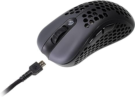 Gwolves Skoll Mini SK-S Black 50g Ultralight Weight Honeycomb Design Ergonomic Gaming Mouse with 3389 Sensor - PTFE Skates - 16,000DPI - Detachable Cable (Black) (Small)