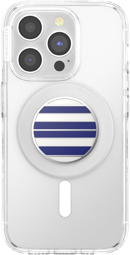 PopSockets Phone Grip for MagSafe, Magnetic Holder, Phone Stand, Navy Blue - Nautical Stripe