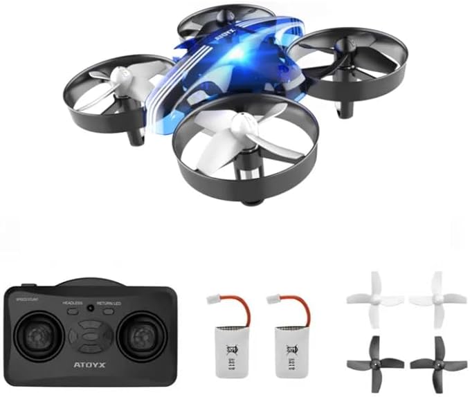 Mini Drone for Kids & Beginners, Indoor RC Nano Helicopter Quadcopter with Auto Hovering,3D Flips,Portable Hand Operated, Birthday＆ Children's Day Gift for Boys and Girls,Headless Mode & Remote Control,Blue.4-blade design-ATOYX