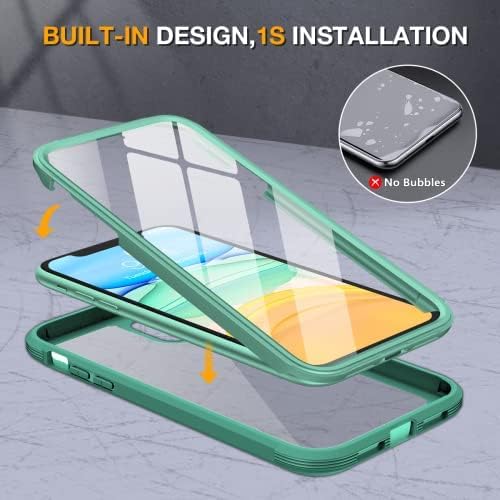 Miracase Glass Series for iPhone 11 Case 6.1 inch, Upgraded Full-Body Rugged Phone Bumper Case Cover with Built-in 9H Tempered Glass Screen Protector and Camera Protector, Light Green