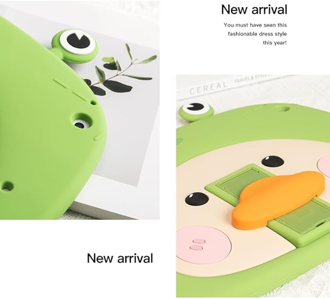 3D Cute Frog Duck Case for iPad 9th/8th/7th 10.2 inch,Kawaii Cartoon Character Frog Duck Soft Silicone Stand Case with Lanyard for Kids Teens Girls Women