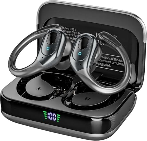 sajawass Wireless Earbuds, Sports Bluetooth Headphones, 75Hrs Playtime Ear Buds with LED Power Display, Noise Canceling Headset, IPX7 Waterproof Earphones for Workout/Running