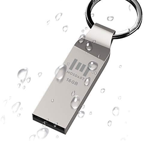 MOSDART Waterproof 16GB USB2.0 Flash Drive, FAT32 Metal Memory Stick with Keychain, for System Back, Data Storage, Silver(Pack of 10)