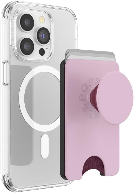 PopSockets Phone Wallet for MagSafe, Phone Card Holder with Grip, Pink - Blush Pink
