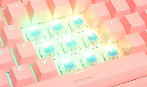 i-rocks K71M RGB Mechanical Gaming Keyboard with Media Control Knob, Switches (Brown), 107 Keys w/Full NKRO, PBT Keycaps, Multimedia Hotkeys, Detachable USB-C Cable and Onboard Storage, Pink