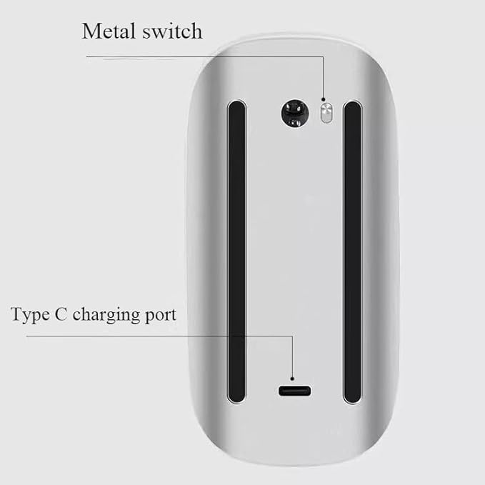 Wireless Multi-Touch Surface Magic Mouse Alternative USB C Rechargeable Touch Mouse Compatible with MacOS/Windows/Linux/Android Laptop Desktop PC Smartphone Tablet (Black)