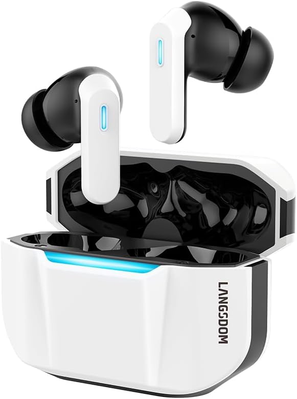 Langsdom Zeta True Wireless ANC Earbuds – Bluetooth 6.0, Hybrid Dual‑Mic Noise Cancellation, 6.5 h Playback / 26 h Total, IP54 Sweat‑Resistant (White)