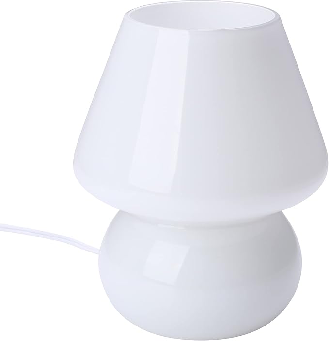 BSOD Mushroom lamp,Glass Mushroom Bedside Table Lamp Translucent Murano Vintage Style Striped Small Nightstand Desklamp Swirl Light for Home Decor, Dining, Living, Bedroom, Gift (Matte White)