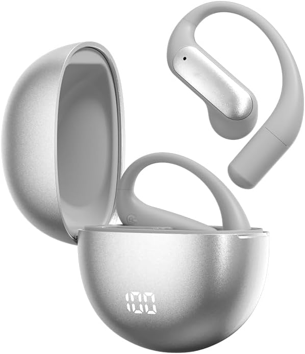 Piluyaa Open Ear Earbuds Bluetooth AI Ear Buds 60Hrs Playtime Wireless Over Headphones with Earhooks IPX7 Waterproof Touch Control Air Conduction Sport Headsets Earphones for Workout Running Grey