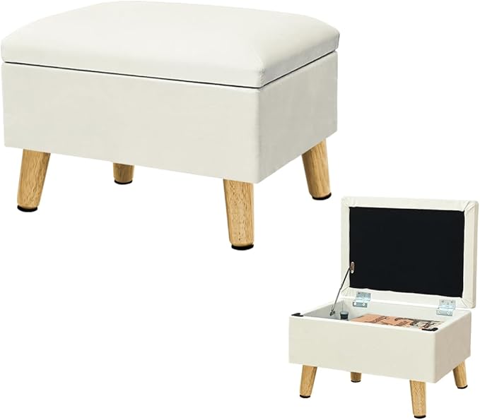 lumizone Small Ottoman Foot Rest Modern Storage Ottoman Foot Stool Padded Seat Pet Step for Dog Under Desk Stool for Living Room Bedroom Office Entryway (Beige)