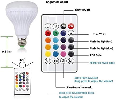 BSOD LED RGB+White Bulb Light Smart Bluetooth Music Audio Speaker Changing Color Lamp Shower Head with Remote for Living Room Bathroom