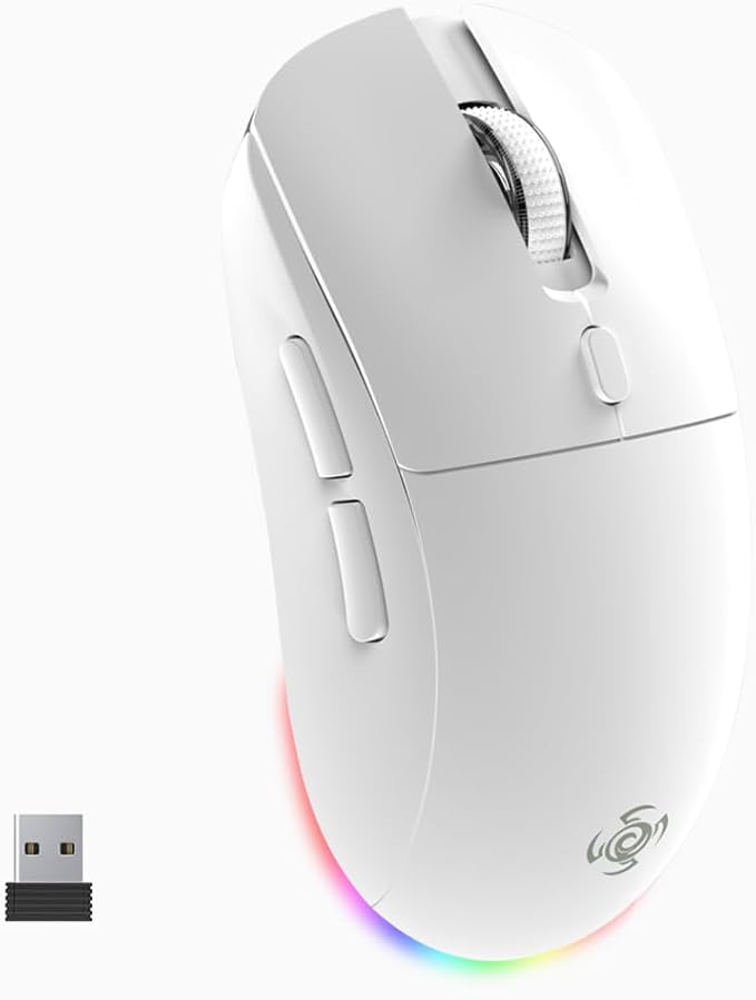 Wireless Gaming Mouse, Optical Tri-Mode RGB Mouse with 2.4G USB Receiver, 6-Level 4800 DPI, Ergonomic Gamer Mouse, 6 Macro Buttons, Rechargeable Bluetooth Mouse for Laptop, PC, Mac