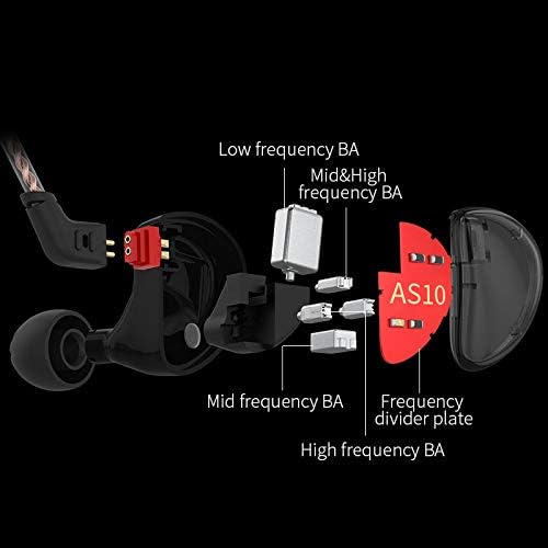KZ AS10 IEM Headphone, 5 Balanced Armature Driver KZ Earbuds Wired Earphone, Stereo HiFi in Ear Monitor Headphone Musician Headset Earphone with Detachable 2 Pin Cable(No Microphone, Black)