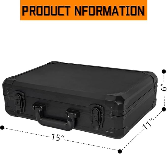 15 Inch Aluminum Carrying Case 15 X 11 X 4.3 Inch Ideal for Microphone & Camera Gear Transportation, DJ Mixer Case with Customizable Pre-Diced Foam, Black