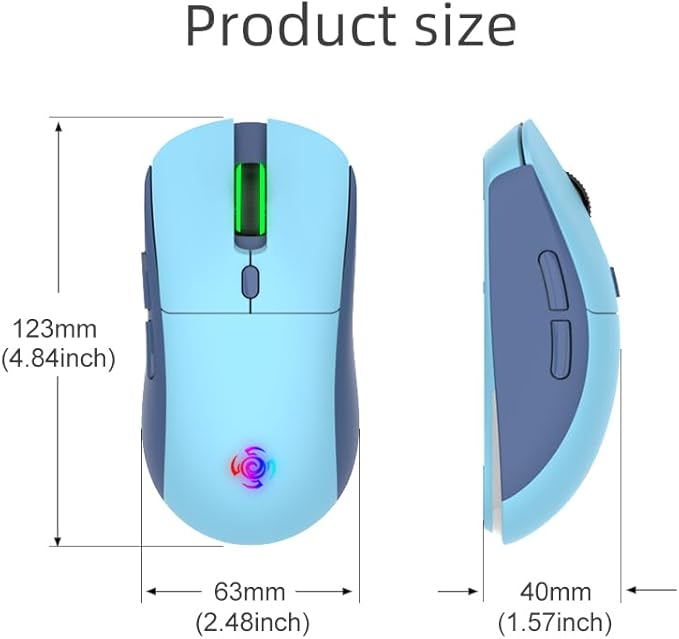 Wireless Gaming Mouse, Optical Tri-Mode RGB Mouse with 2.4G USB Receiver, 6-Level 4800 DPI, Ergonomic Gamer Mouse, 6 Macro Buttons, Rechargeable Bluetooth Mouse for Laptop, PC, Mac