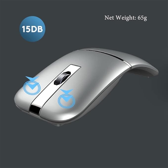 Bluetooth Wireless Arc Travel Mouse, Dual Model (2.4G+BT5.1) Rotating Foldable Mouse for Microsoft, Rechargeable Slim Portable Mice for Laptop, Notebook, PC, MacBook, Chromebook - Silver