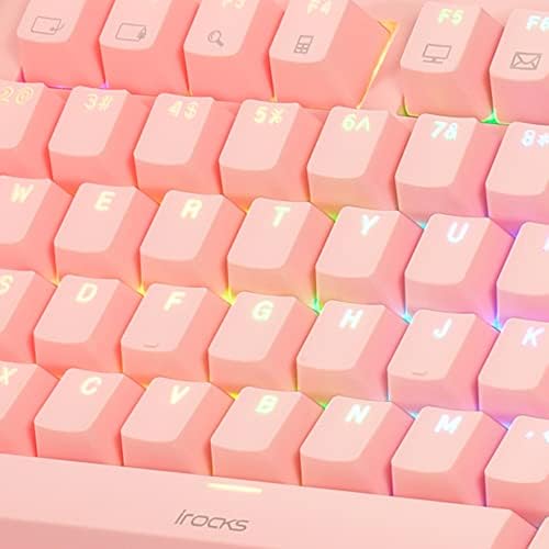 i-rocks K71M RGB Mechanical Gaming Keyboard with Media Control Knob, Switches (Brown), 107 Keys w/Full NKRO, PBT Keycaps, Multimedia Hotkeys, Detachable USB-C Cable and Onboard Storage, Pink