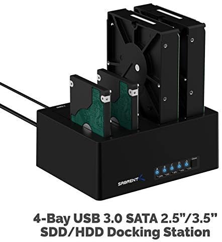 SABRENT 4-Bay USB 3.0 Docking Station for 2.5” & 3.5” SATA HDD & SSD, Trayless Design, USB 3.0 5Gbps, Offline Clone Function (DS-U3B4)