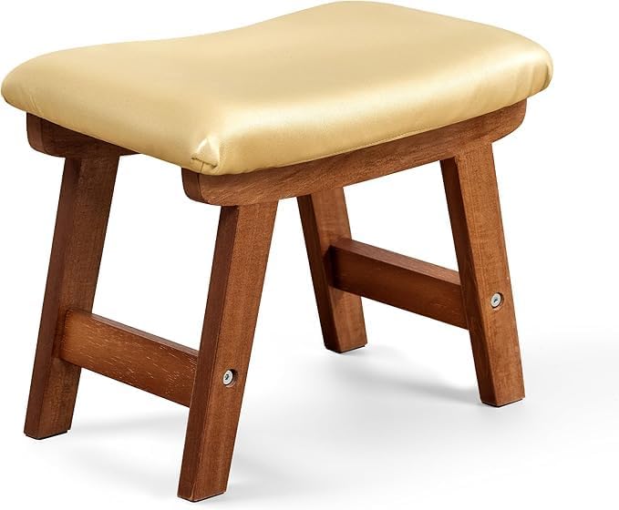 Sosola Foot Stool with Leather Cover,Foot Rest Made of Wooden for Couch,Bench,Sofa,Under Office Desk (Golden)