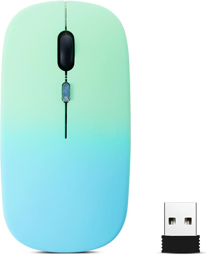 Wireless Bluetooth Mouse,LED Dual Mode Rechargeable Silent Slim Laptop Mouse,Portable(BT5.2+USB Receiver) Dual Mode Computer Mice,for Laptop,Desktop Computer,ipad Tablet,Phone,Mac(Greenish blue)