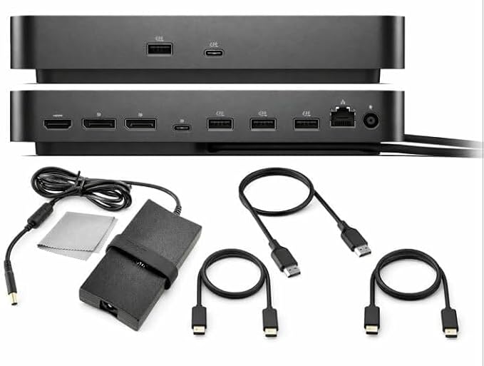 Dell Pro SD25TB4 Thunderbolt 4 Dock Bundle – 130W Docking Station, Multi-Display Support, HDMI + DisplayPort + USB C Cable, Includes Cables & Cleaning Cloth - Black