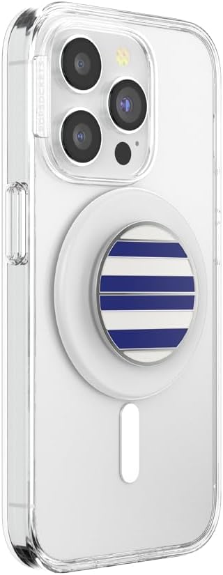 PopSockets Phone Grip for MagSafe, Magnetic Holder, Phone Stand, Navy Blue - Nautical Stripe
