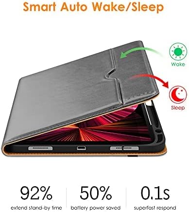 DTTO Case for iPad Pro 11 Inch 4th / 3rd / 2nd / 1st Generation 2022/2021/2020/2018,Premium PU Leather Folio Stand Cover with Hand Strap, Auto Wake/Sleep,Multiple Viewing Angles, Grey