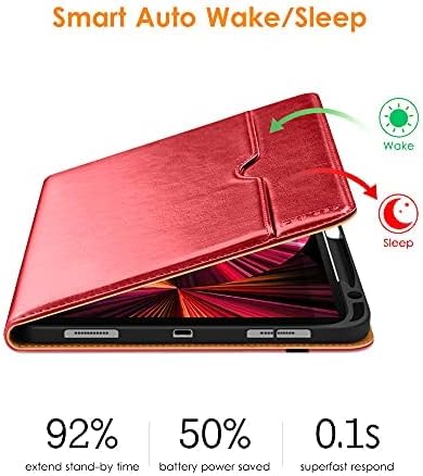 DTTO Case for iPad Pro 11 Inch 4th / 3rd / 2nd / 1st Generation 2022/2021/2020/2018,Premium PU Leather Folio Stand Cover with Hand Strap, Auto Wake/Sleep,Multiple Viewing Angles, Red