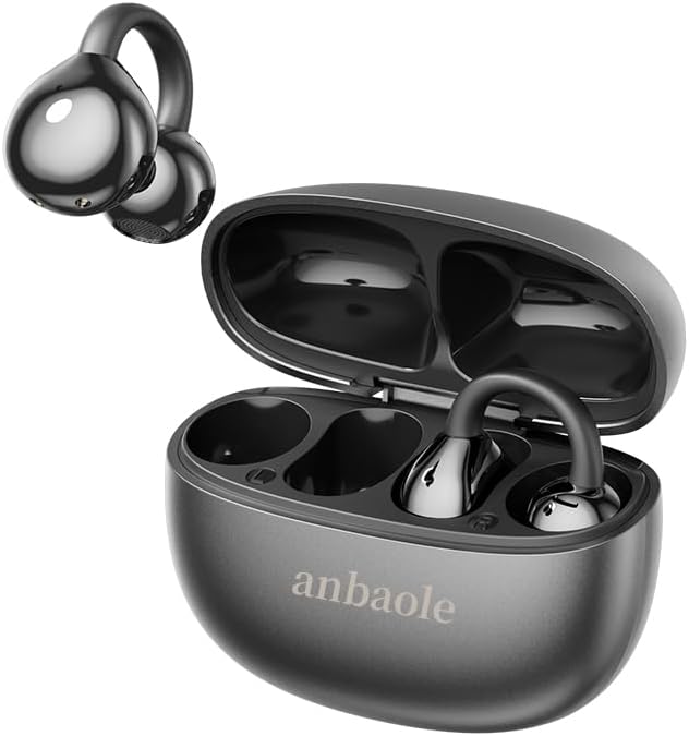 Open Ear Headphones, Wireless Earbuds for Sports Running Gym, 24H Battery, Sweat Proof, BT5.4, Noise Cancelling Mic, Wireless Charging Case for iOS Android (Style 1:Black)