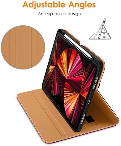 DTTO Case for iPad Pro 11 Inch 4th / 3rd / 2nd / 1st Generation 2022/2021/2020/2018,Premium PU Leather Folio Stand Cover with Hand Strap, Auto Wake/Sleep,Multiple Viewing Angles, Purple
