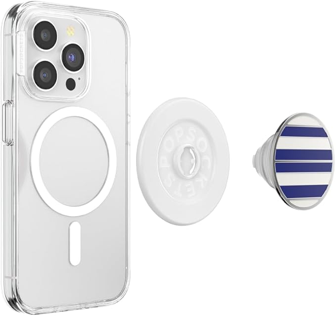 PopSockets Phone Grip for MagSafe, Magnetic Holder, Phone Stand, Navy Blue - Nautical Stripe