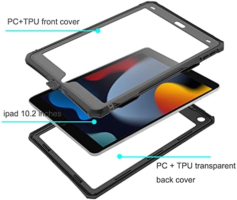 10.2 Waterproof Case Compatible with iPad 9th 8th 7th Generation 2021/2020/2019, Built-in Screen Protector with Strap Stand Pencil Holder, Full Body Heavy Duty Protective Shockproof