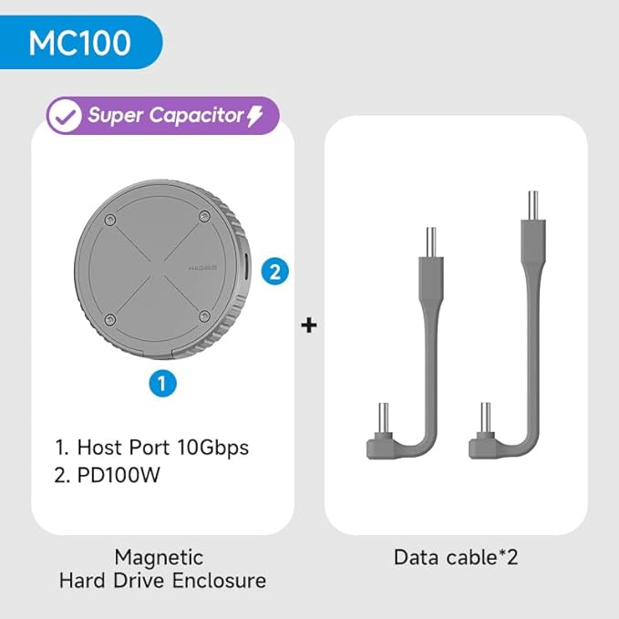 Hagibis Magnetic M.2 2230 NVMe SSD Enclosure with Magsafe for iPhone 17 16 15 Pro Max ProRes, USB C 3.2 Gen2 10Gbps to NVMe Adapter, Aluminum External SSD Case for MacBook, iPad Pro, Android (MC100)