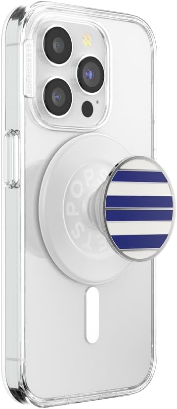 PopSockets Phone Grip for MagSafe, Magnetic Holder, Phone Stand, Navy Blue - Nautical Stripe