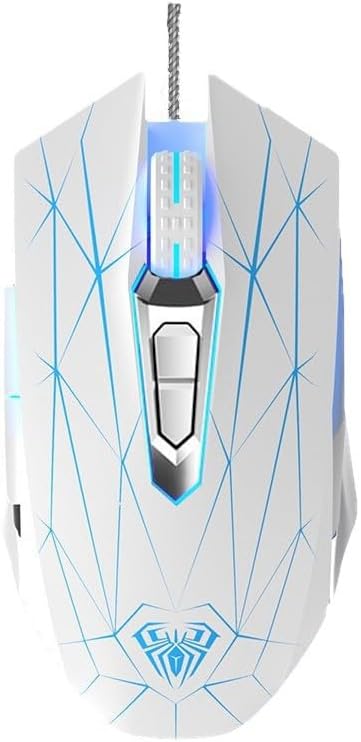 Mechnical E-Sports Gaming Mouse - USB 7 Programmable Buttons Mice with 2400 Adjustable DPI- Wired Connection-Breathing Light (White)