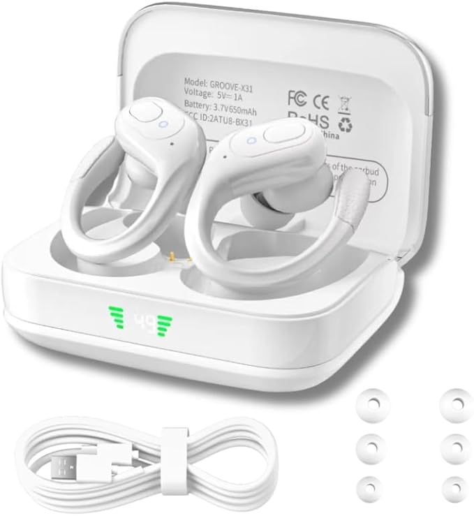 Groove Electronics Wireless Bluetooth Earbuds with Charging Case | Wireless Sports Earbuds | Running Ear Phones | White