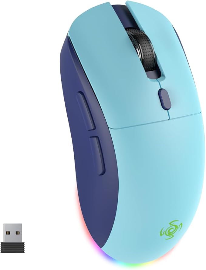 Wireless Gaming Mouse, Optical Tri-Mode RGB Mouse with 2.4G USB Receiver, 6-Level 4800 DPI, Ergonomic Gamer Mouse, 6 Macro Buttons, Rechargeable Bluetooth Mouse for Laptop, PC, Mac