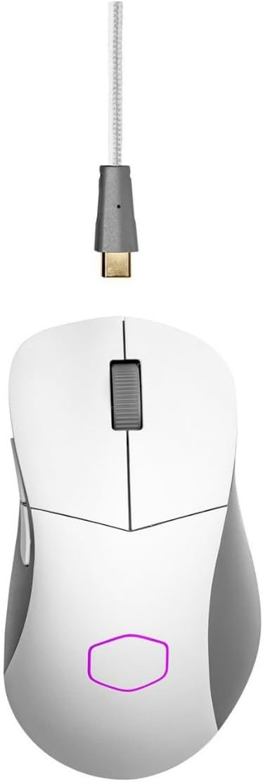 Cooler Master MM731 Wireless Gaming Mouse White, Adjustable 19,000 DPI, Palm|Claw Grip, 2.4GHz|Bluetooth, PixArt Optical Sensor, Ultraweave Cable, PTFE Feet, RGB Lighting (MM-731-WWOH1)