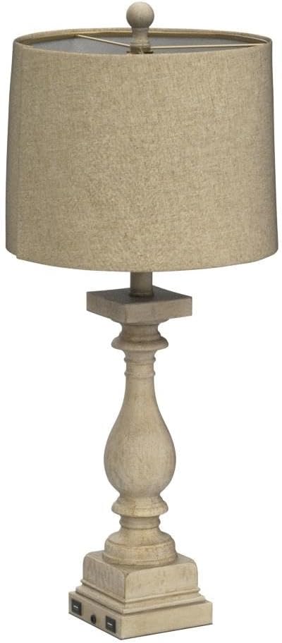 BOBOMOMO 27" Table Lamp with USB C+A Charging Ports Set of 2 Antique Nightstand Lamp for Bedroom Living Room Farmhouse Office Retro Rustic Resin Bedside Desk Lamps Washed White (Blubs not Included)