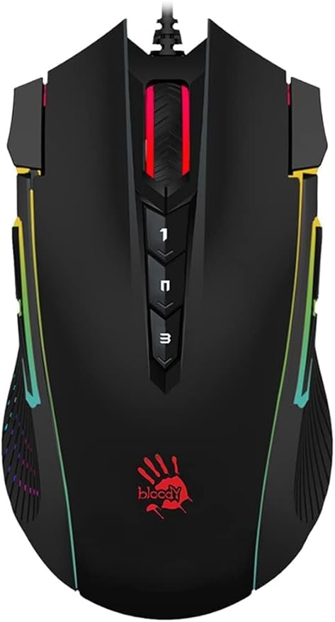 Bloody J90s RGB Gaming Mouse, High Precision 8000 CPI, 150 IPS, 25g Acceleration, 12 Customizable Buttons, Ambidextrous