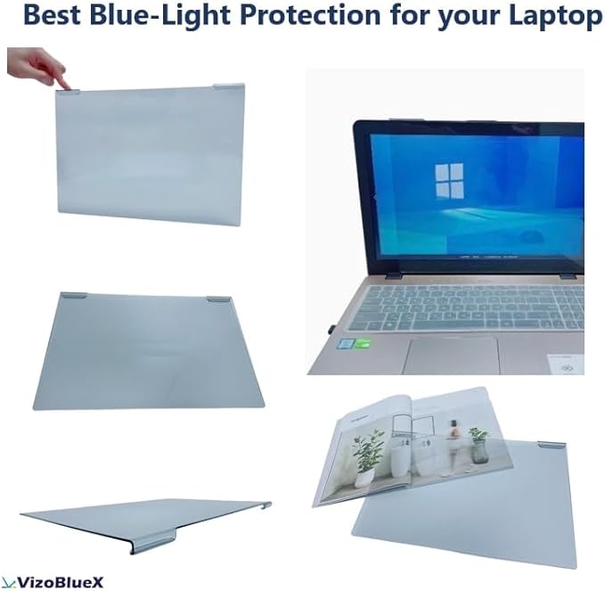 VizoBlueX - 14 inch Diagonal Blue Light Blocking Screen Protector Filter. Panel LED PC Laptop Anti-UV Eye Protection Panel Cover - Widescreen Laptop Frame Hanging Type (W 12.4" X H 8.0")