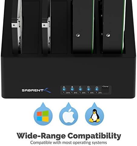 SABRENT 4-Bay USB 3.0 Docking Station for 2.5” & 3.5” SATA HDD & SSD, Trayless Design, USB 3.0 5Gbps, Offline Clone Function (DS-U3B4)