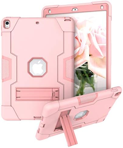 Dteck for iPad Air 3rd Gen (2019) / iPad Pro (2017) Case 10.5", Shockproof Protective Case with Kickstand, Hard Plastic Shell, 3-Layer Protection Drop Proof Sturdy Rugged Tablet Cover (Pink+Rosegold)