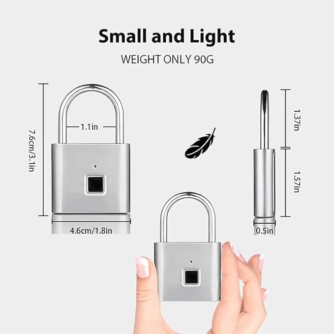 HIFAM Fingerprint Padlock, Keyless Biometric Gate Locks for Outdoor Fence Storage Gym, Smart Lock with USB Rechageable (Silver)