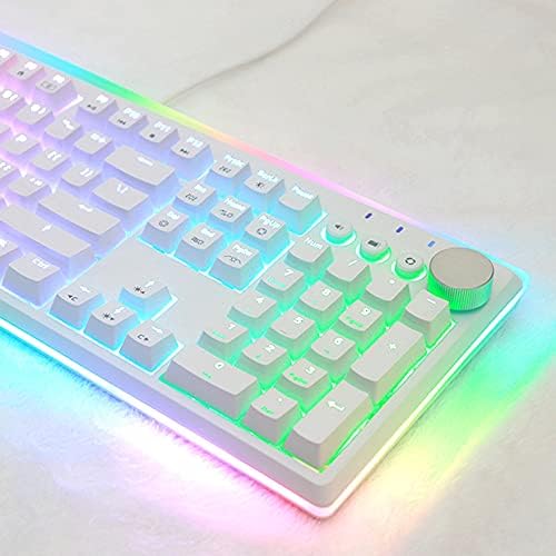 i-rocks K71M RGB Mechanical Gaming Keyboard with Media Control Knob, Switches (Red), 107 Keys w/Full NKRO, PBT Keycaps, Multimedia Hotkeys, Detachable USB-C Cable and Onboard Storage, White