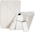 Case for iPad Pro 11 Inch 4th/3rd/2nd Generation (2022/2021/2020) with Pencil Holder, Multi-Angle Trifold Stand, Auto Wake-Sleep, Protective Clear Acrylic Backshell, Slim Smart Cute Cover (Cream)