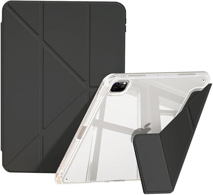 Case for iPad Pro 11 Inch 4th/3rd/2nd Generation (2022/2021/2020) with Pencil Holder, Multi-Angle Trifold Stand, Auto Wake-Sleep, Protective Clear Acrylic Backshell, Slim Smart Cute Cover (Black)