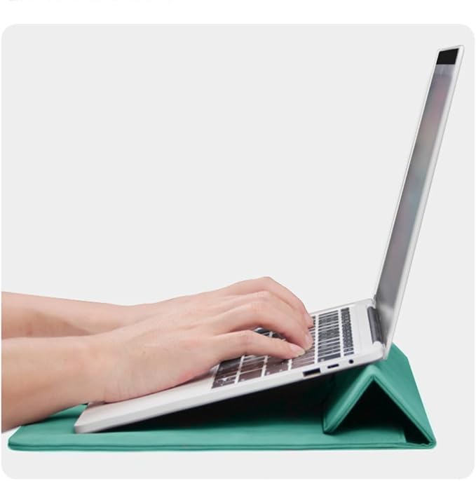 Megoo 14" Slim Laptop Sleeve Case with Stand for Samsung Galaxy Book 13.3", MacBook Air 13.3"/13.6"/Pro 14.2", Microsoft Surface Laptop 13.5", Leather Case for 13" 14" Tablet Chromebook Notebook(Cyan)