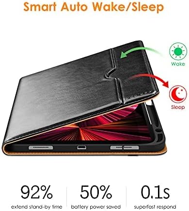 DTTO Case for iPad Pro 11 Inch 4th / 3rd / 2nd / 1st Generation 2022/2021/2020/2018,Premium PU Leather Folio Stand Cover with Hand Strap, Auto Wake/Sleep,Multiple Viewing Angles, Black