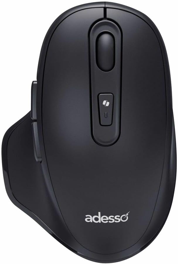 Adesso iMouse A50 Ergonomic Wireless Mouse, Bluetooth and 2.4GHz Dual Mode with USB-C Receiver, Copilot AI Hotkey, 3 Level DPI (1000/1600/2400), 6 Buttons, Right Hand Design for Windows